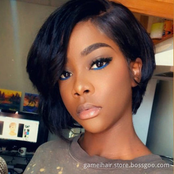 Human Hair Wigs Perruque Short Pixie Cut  Straight  Bob Wigs With Bangs Full Machine Made Wigs For Black Women 150% Density
